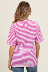 Mauve Striped Oversized V-Neck Front Pocket Maternity T-Shirt