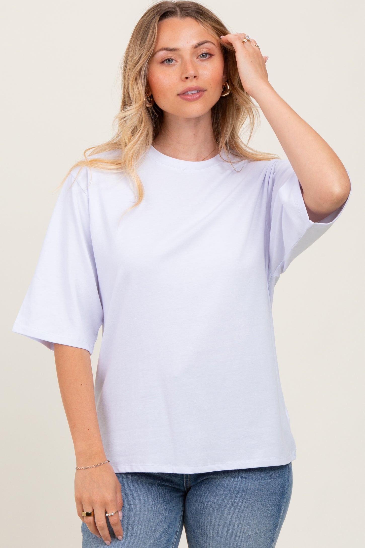 White Crew Neck Oversized Tee