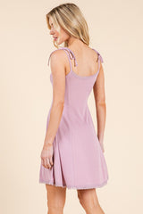 Mauve Shoulder Tie Lace Trim Mini Dress