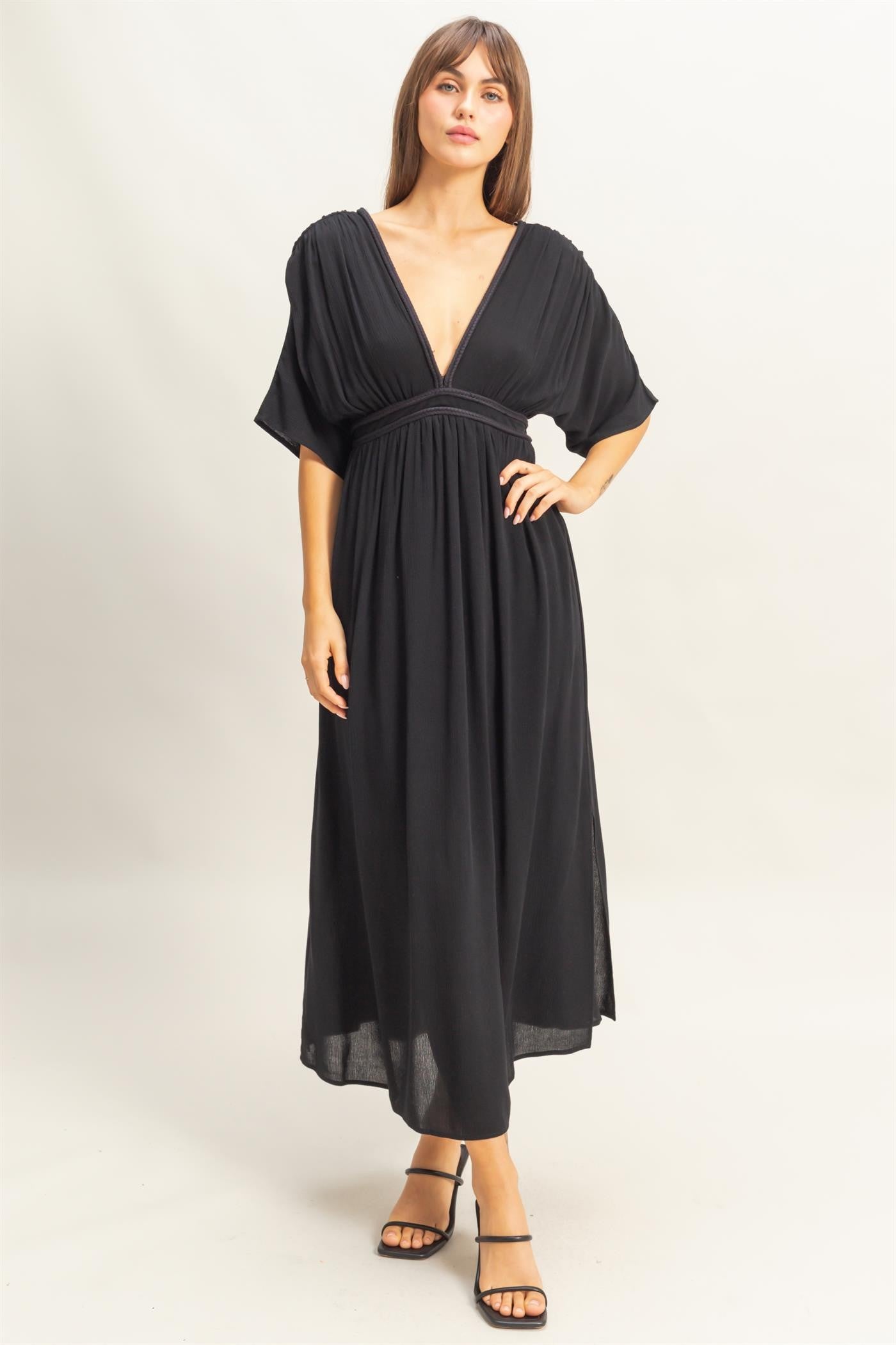 Black V-Neck Braid Detail Maternity Maxi Dress