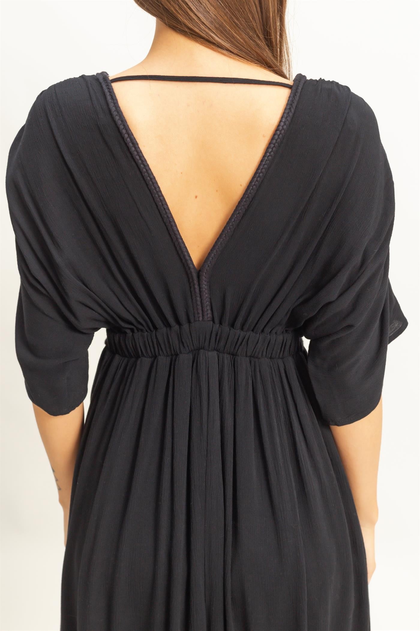 Black V-Neck Braid Detail Maxi Dress