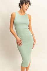 Mint Green Ribbed Sleeveless Midi Dress
