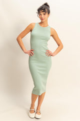 Mint Green Ribbed Sleeveless Midi Dress