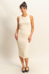 Cream Ribbed Sleeveless Maternity Midi Dress