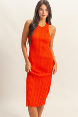 Orange Round Neck Bodycon Ribbed Knit Maternity Midi Dress