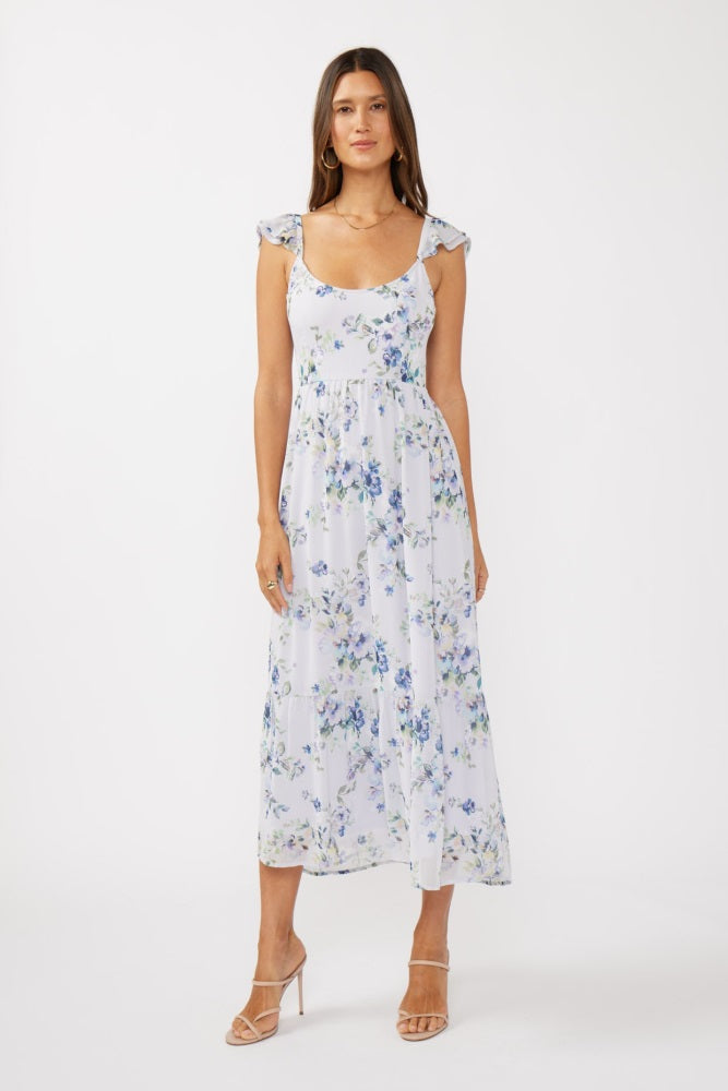 Lilac Floral Textured Open Back Tie Maxi Dress