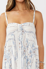 Light Blue Hi-Lo Spaghetti Strap Patchwork Ruffle Maxi Dress