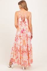 Orange Floral Tie Back Maternity Maxi Dress