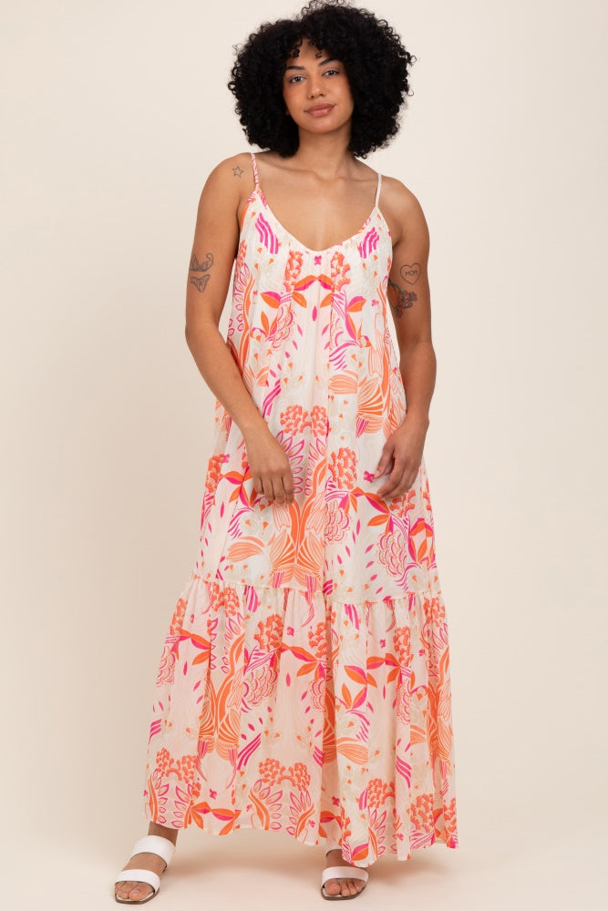 Orange Floral Tie Back Maxi Dress