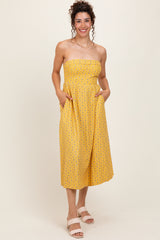 Yellow Lace Strapless Lace Up Back Maternity Midi Dress