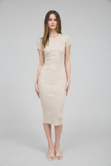 Cream Short Sleeve Rib Knit Maternity Midi Dress
