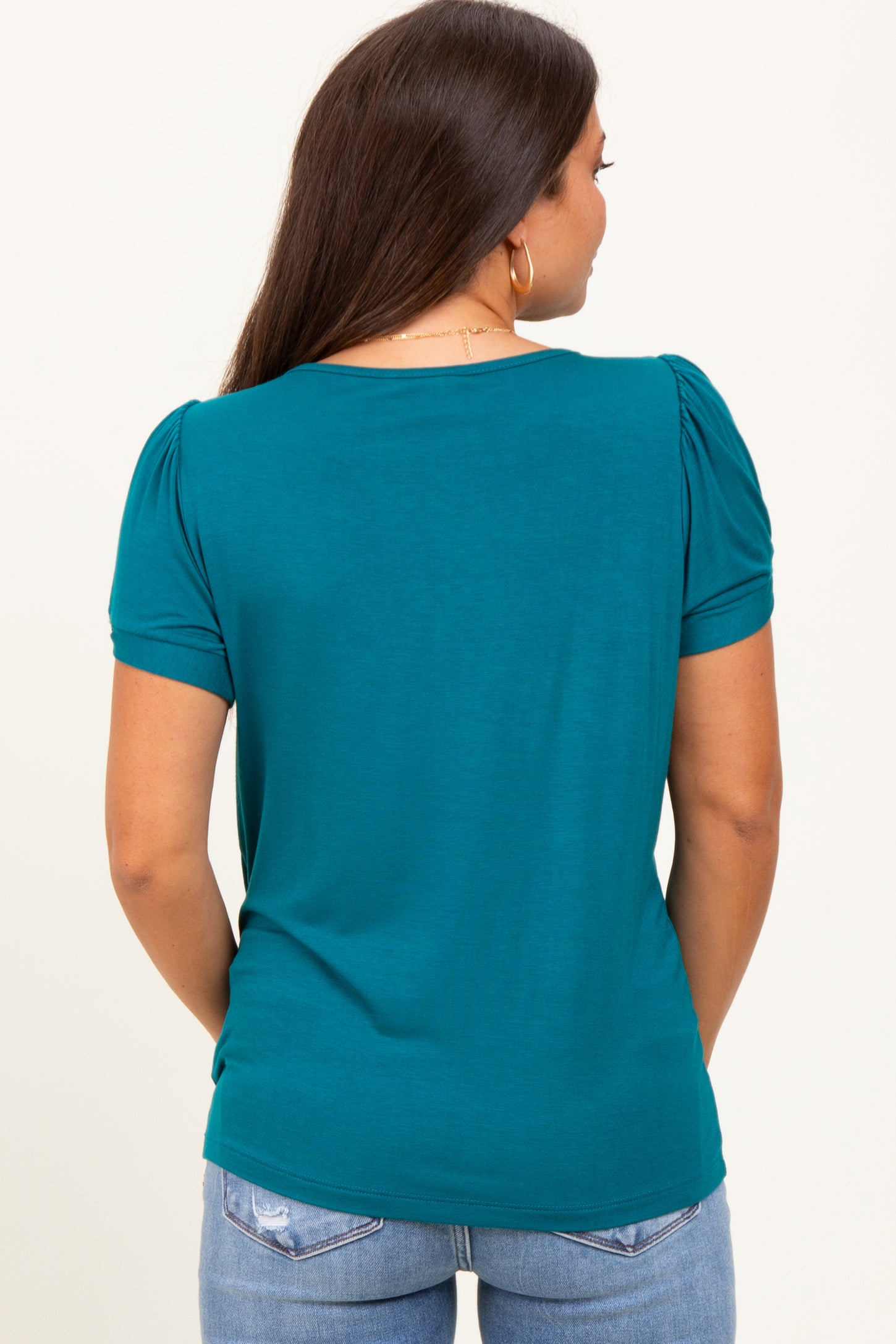 Teal Twisted Short Sleeve Maternity Top