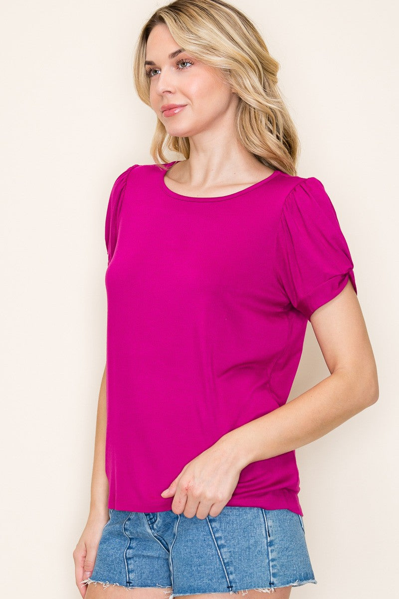 Magenta Twisted Short Sleeve Top