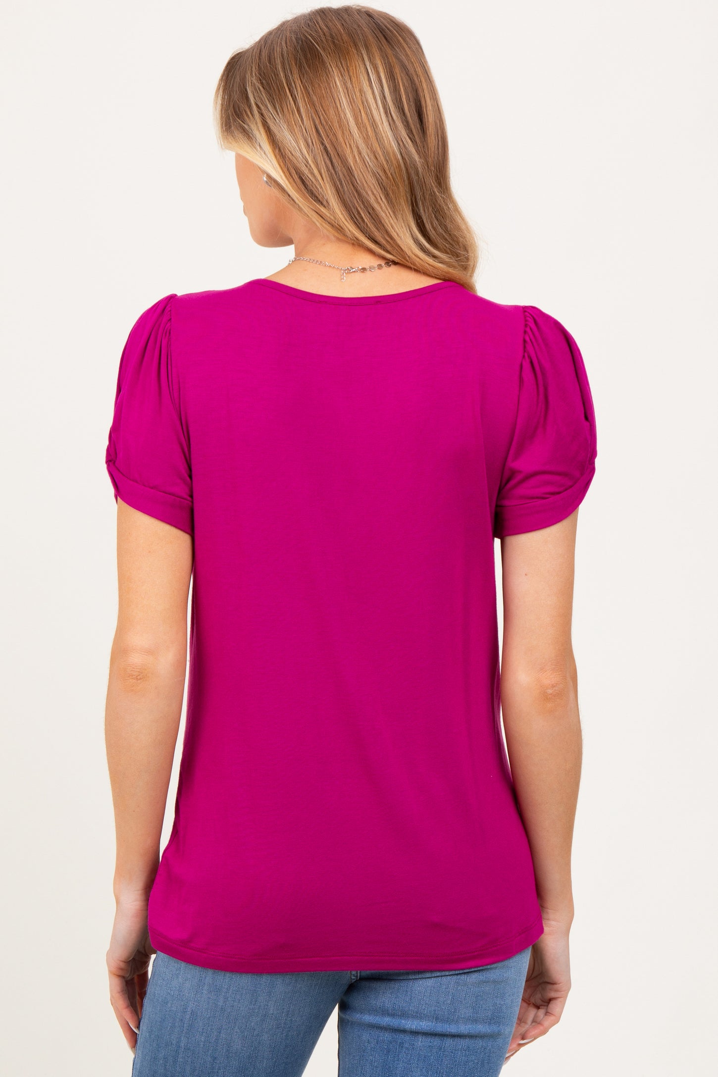 Magenta Twisted Short Sleeve Maternity Top