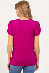 Magenta Twisted Short Sleeve Maternity Top