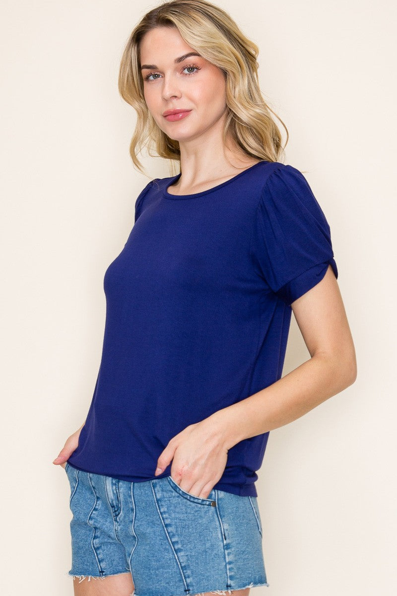 Navy Twisted Short Sleeve Top