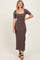 Brown Ribbed Short Sleeve Side Slit Midi Dress