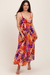 Orange Tropical Sash Tie Maternity Maxi Dress