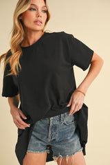 Black Oversized Cut Hem Short Sleeve T-Shirt