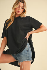 Black Oversized Cut Hem Short Sleeve T-Shirt