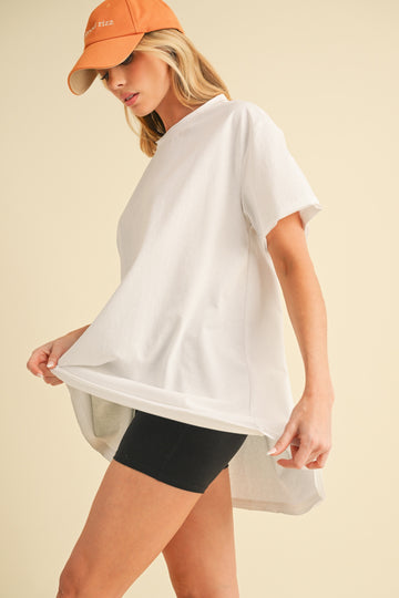 White Oversized Cut Hem Short Sleeve T-Shirt