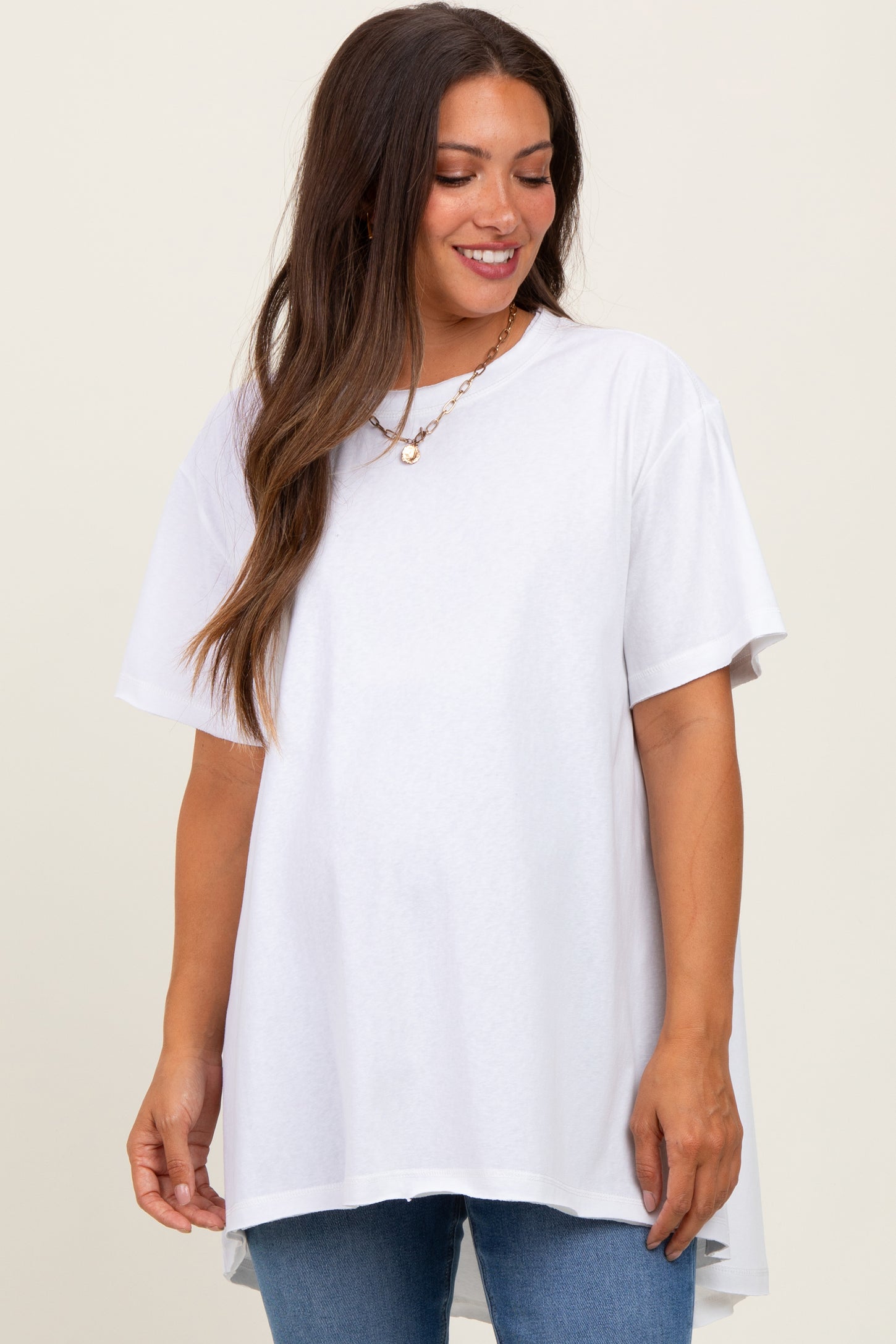 White Oversized Cut Hem Maternity Short Sleeve T-Shirt