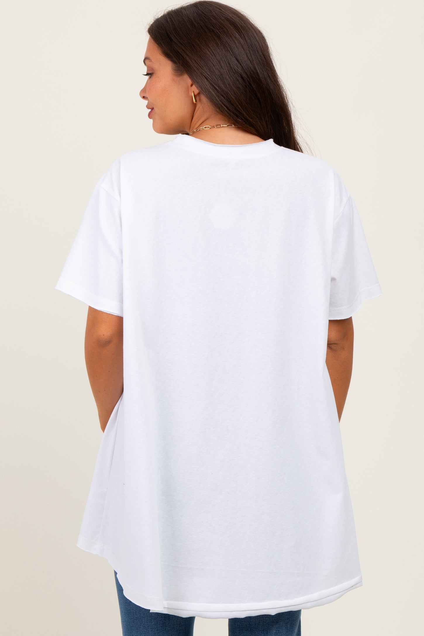 White Oversized Cut Hem Maternity Short Sleeve T-Shirt