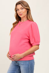 Pink Knit Maternity Puff Sleeve Top