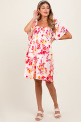 Cream/Red Floral Smocked Top Maternity Mini Dress