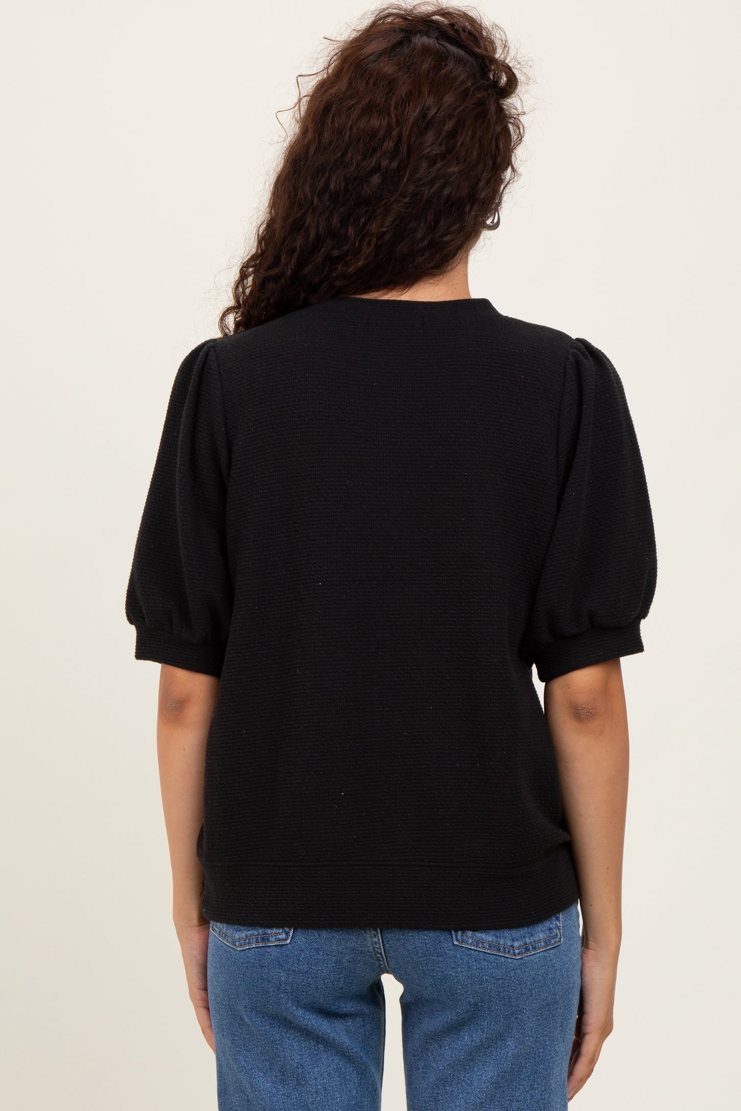 Black Knit Puff Sleeve Top