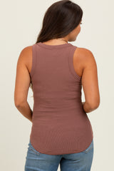 Burgundy Ribbed Basic Crew Neck Maternity Tank