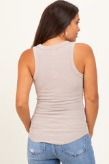 Beige Ribbed Basic Crew Neck Maternity Tank