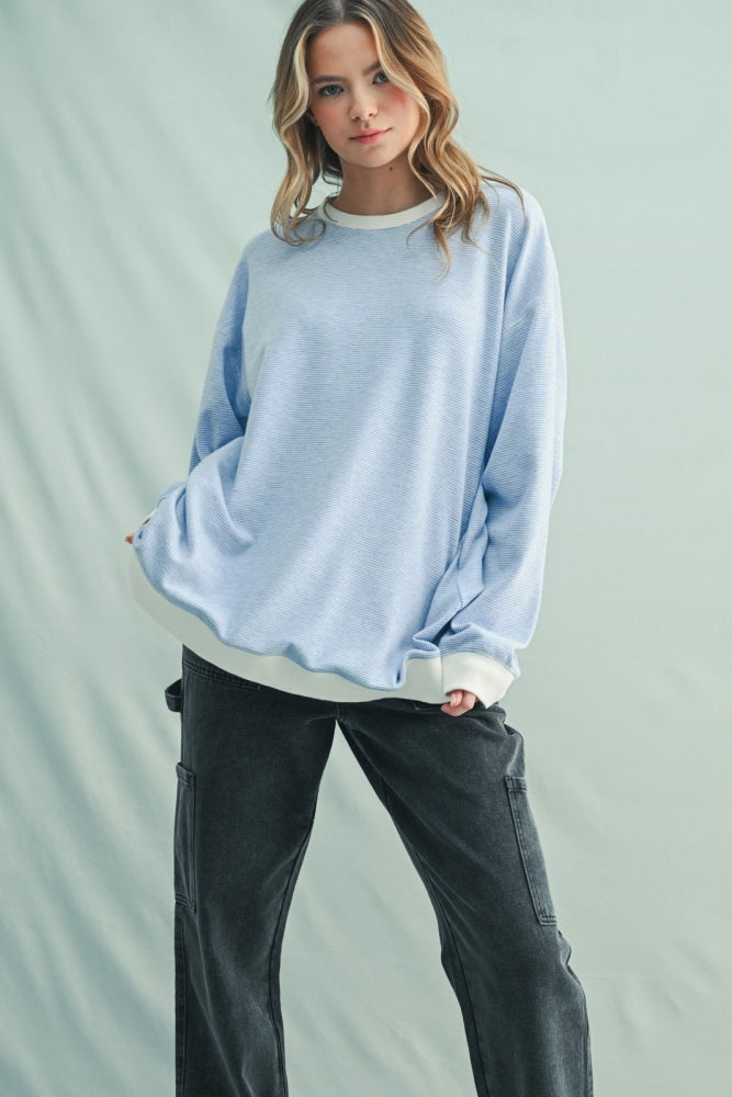 Blue Striped Pullover Top