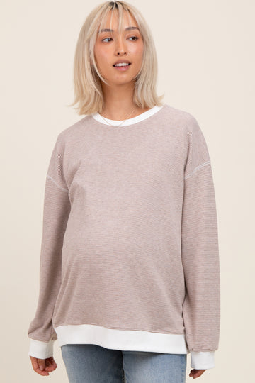 Mocha Striped Maternity Pullover Top