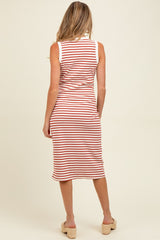 Red Striped Ribbed Knit Sleeveless Maternity Midi Dress