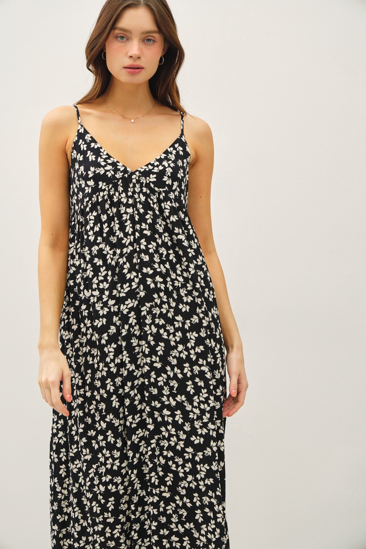 Black Floral V-Neck Maxi Dress