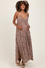 Mocha Floral V-Neck Maternity Maxi Dress