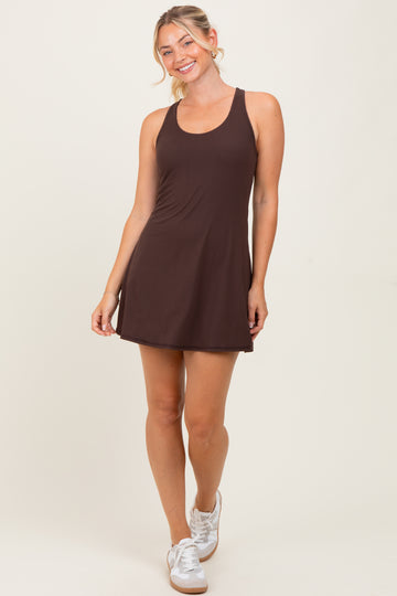 Dark Brown Tennis Racerback Romper Dress