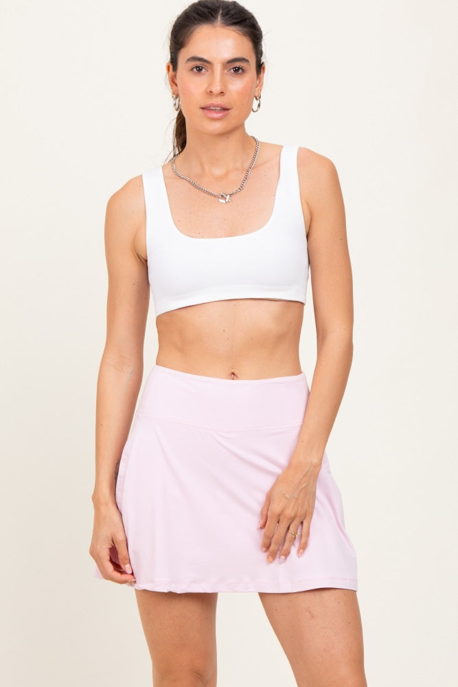 Pink Back Pleat Maternity Skort