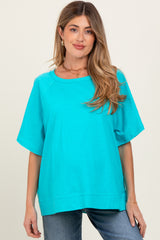 Turquoise Oversized Raw Hem Short Sleeve Maternity Tee