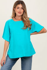 Turquoise Oversized Raw Hem Short Sleeve Maternity Tee