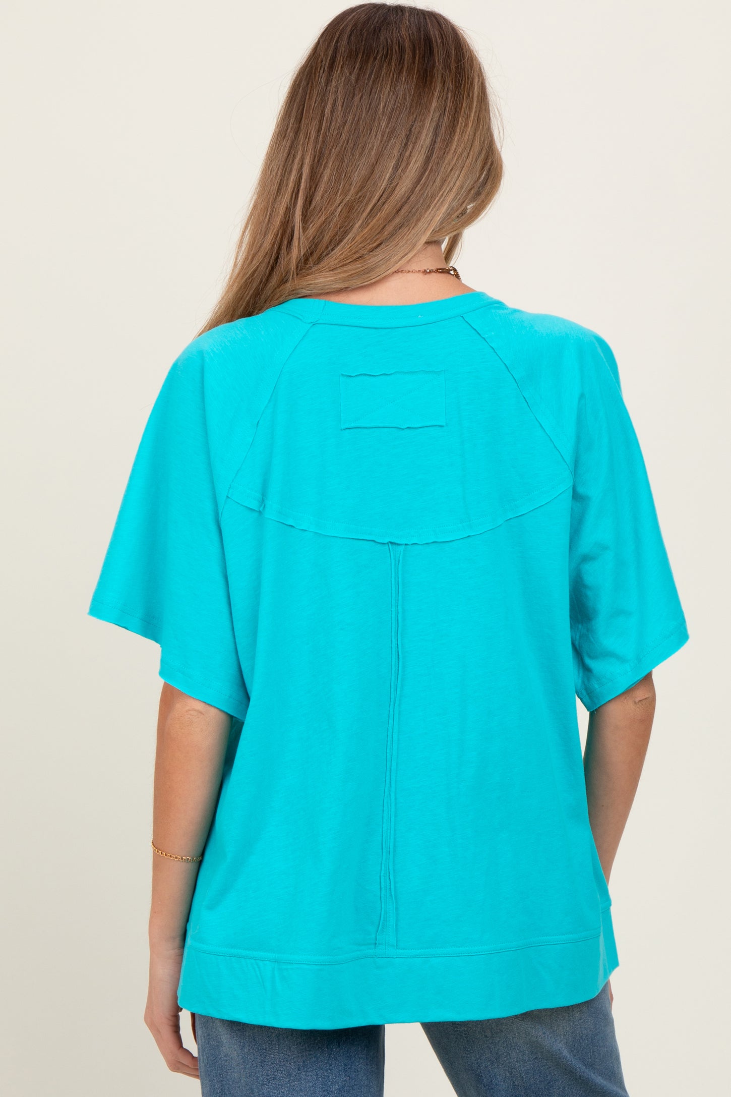 Turquoise Oversized Raw Hem Short Sleeve Maternity Tee