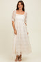 Cream Floral Mesh Overlay Tie Back Midi Dress