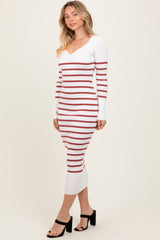 Mauve Ribbed Knit Striped Long Sleeve Sweater Dress