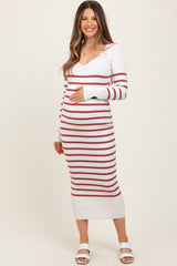 Mauve Ribbed Knit Striped Long Sleeve Maternity Sweater Dress