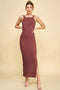 Rust Ribbed Fitted Side Slit Midi Dress