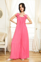 Pink Wide-Leg Sleeveless Bow Tie Straps Maternity Jumpsuit