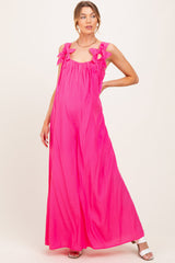 Pink Wide-Leg Sleeveless Bow Tie Straps Maternity Jumpsuit