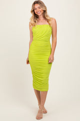 Lime Ruched Mesh Sleeveless Maternity Midi Dress