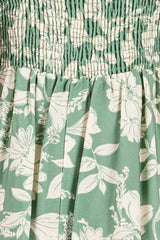 Light Olive Floral Sleeveless Midi Dress